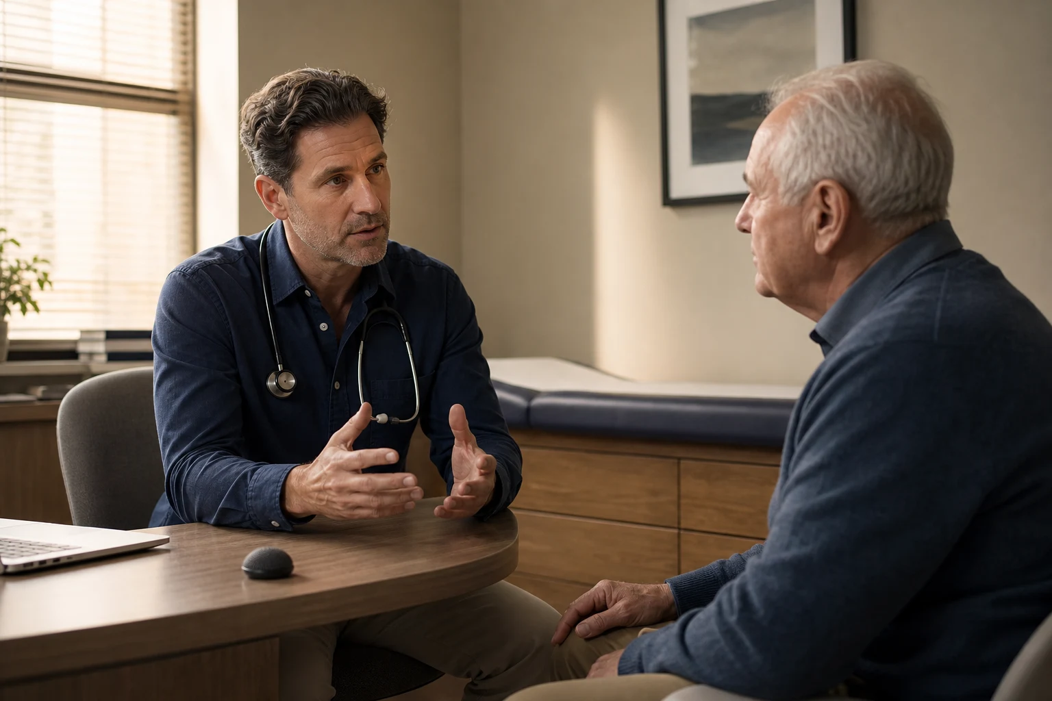 A clinician in a consultation with ambient capture running quietly in the background
